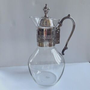 Vintage CorningBrand Glass Coffee Pot Carafe Pitcher Silver Plate Handle w/ Lid